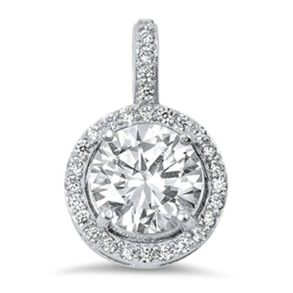 Fashion Women's 925 Sterling Silver Halo Round Cubic Zirconia Pendant