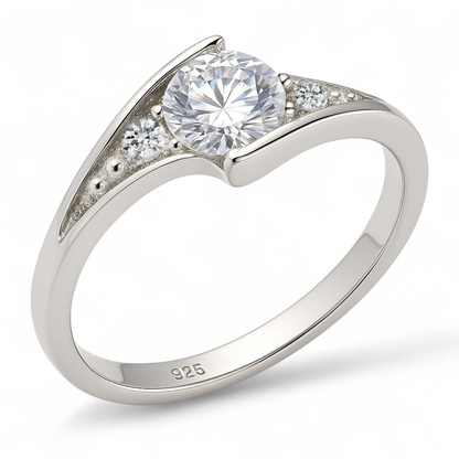 Fashion Women's 925 Sterling Silver Round Solitaire Cubic Zirconia Ring