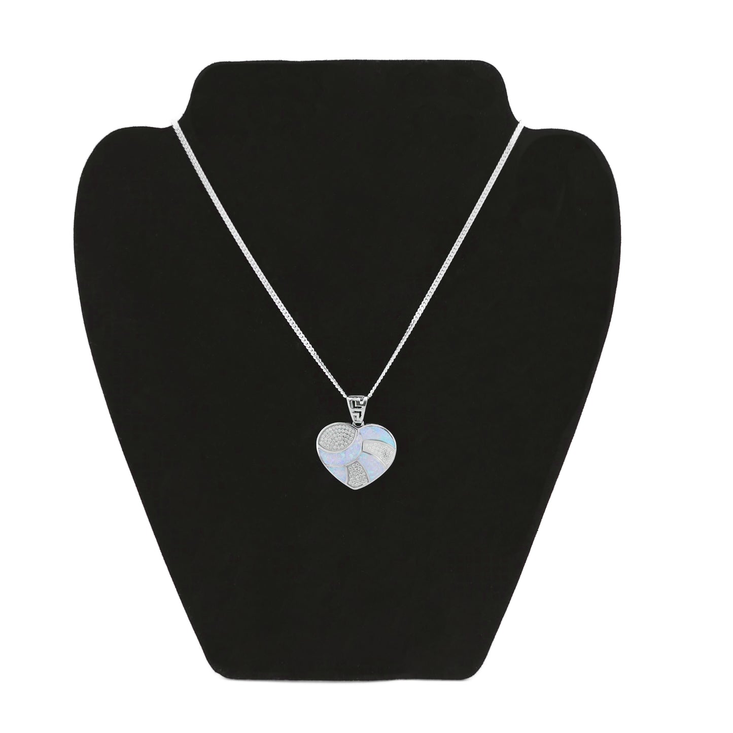 Fashion Women's Elegant White Opal & Cubic Zirconia 925 Sterling Silver Heart Pendant
