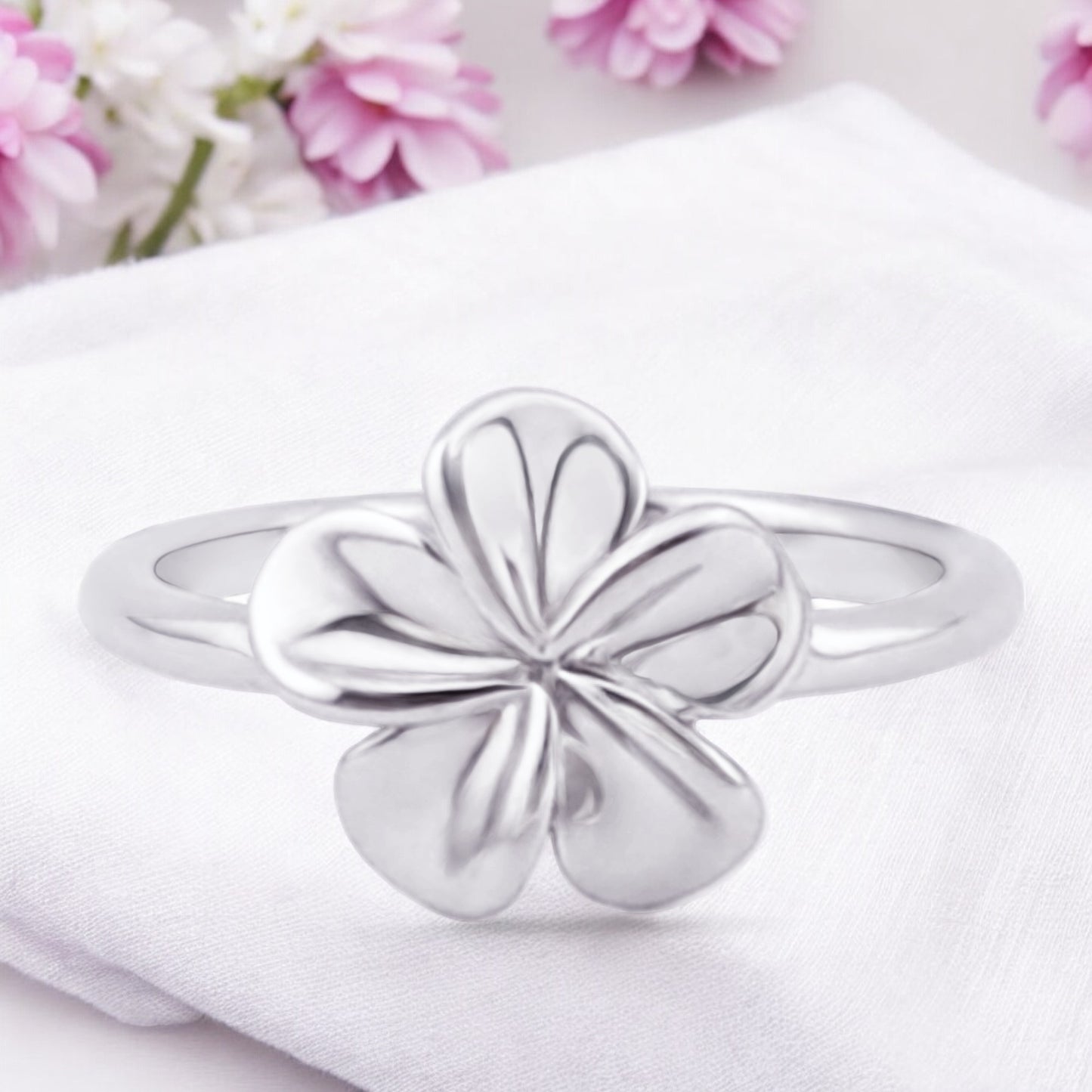 Fashion Women's 925 Sterling Silver Plumeria Flower Ring