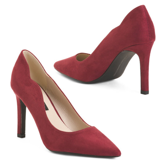 French Connection Women's Pointy Toe Faux Suede Scalloped Pump Heels