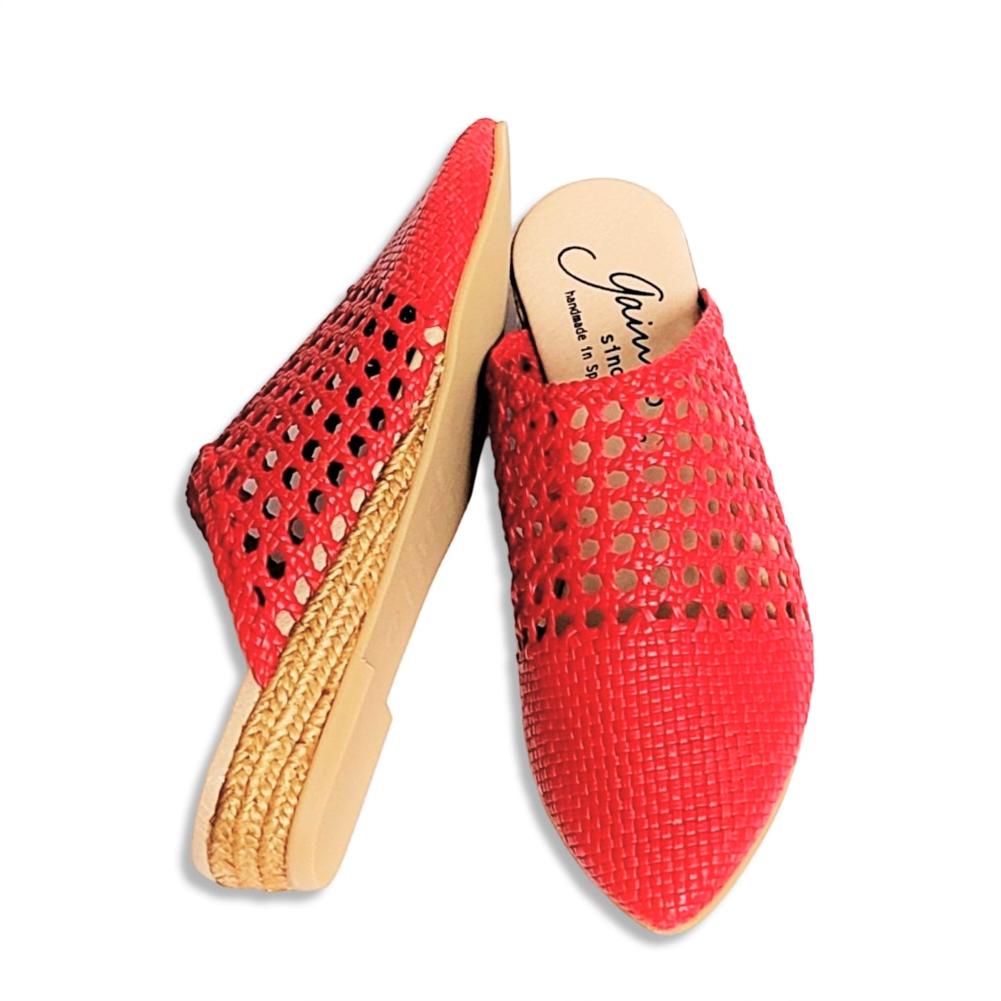 GAIMO Made In Spain Woven Pointy Toe Leather Espadrilles