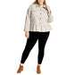 Given Kale Women's Plus Ruffle Trim Stretch Cotton Blend Twill Peplum Shirt Jacket