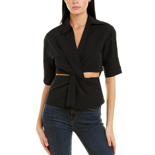 Gracia Collared Cut Out Twisting Point Blouse Top