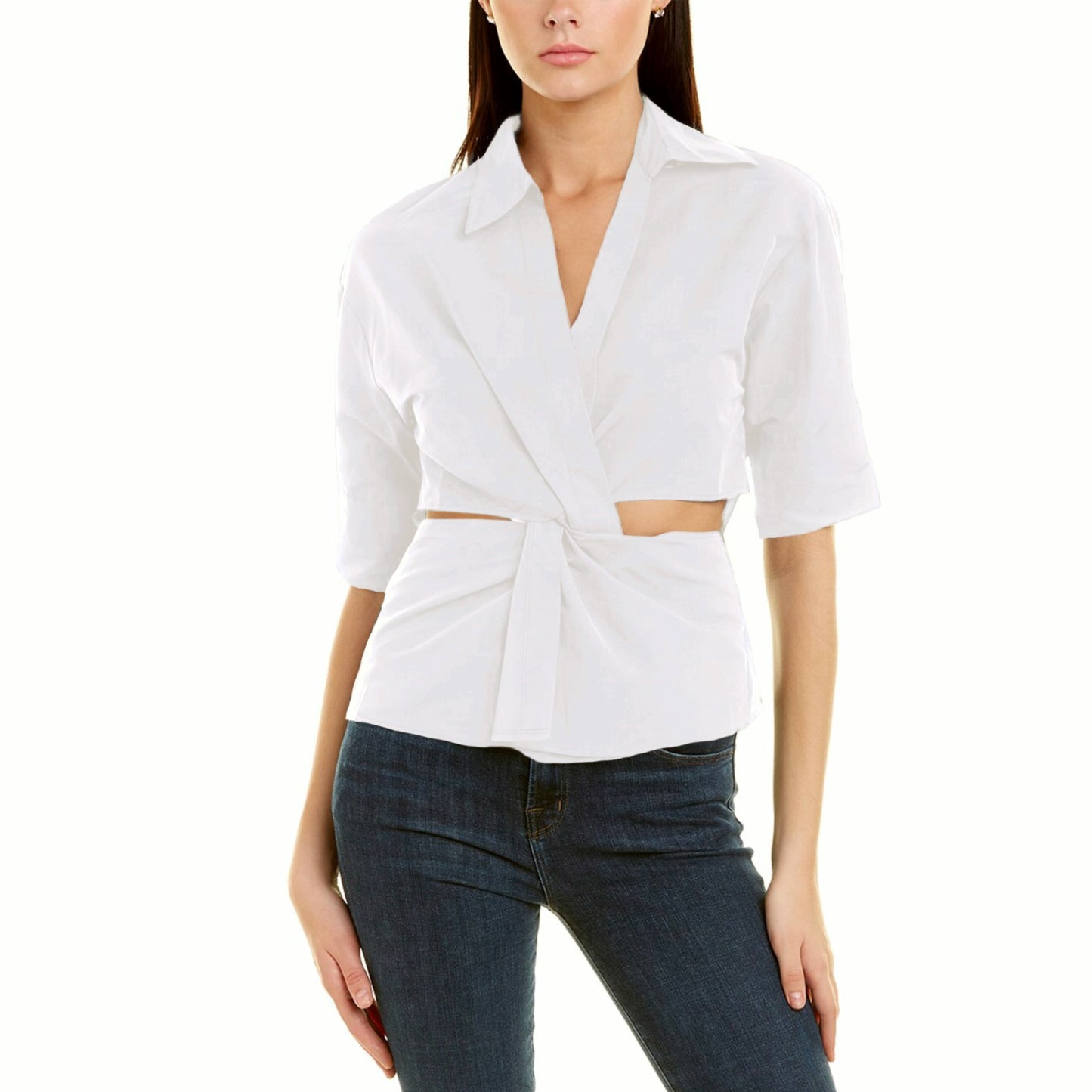 Gracia Collared Cut Out Twisting Point Blouse Top