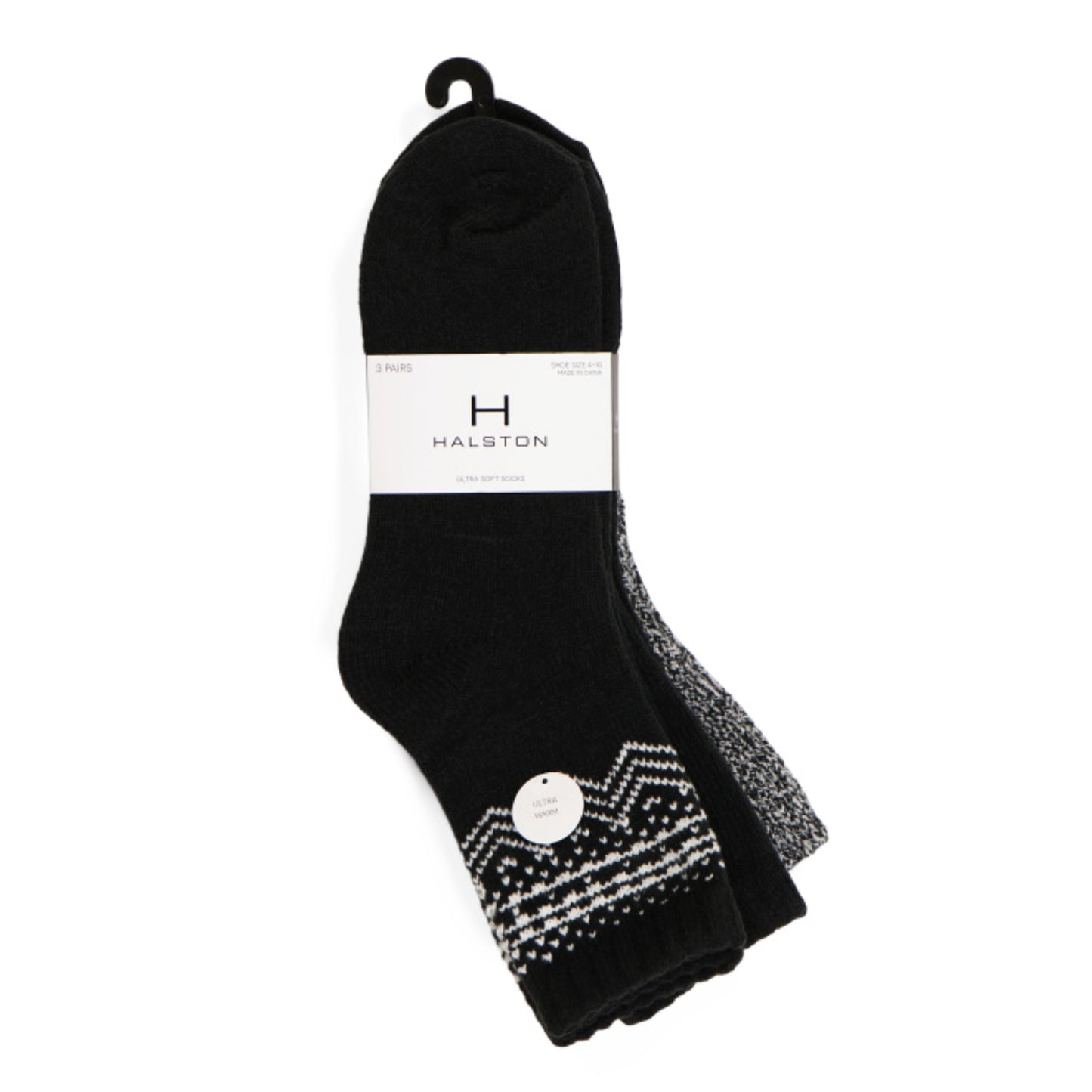 H HALSTON Women's 3-Pk Fair Isle Ultra Soft Knit Socks