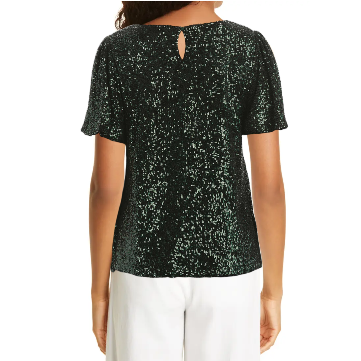 Hilary Radley Women's Flutter Sleave Keyhole Back Sequin Blouse Top