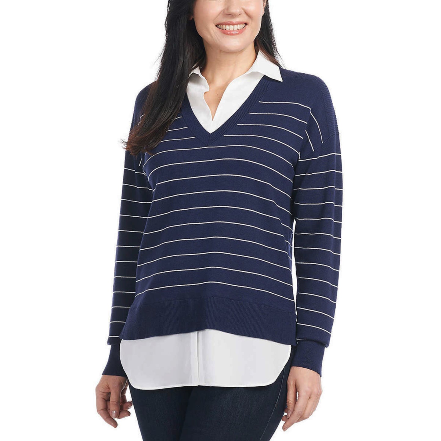 Hilary Radley Women's Collared V-Neck Soft 2-fer Sweater