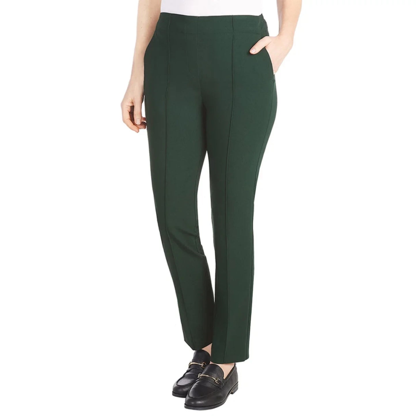 Hilary Radley Women's High Rise Tummy Control Pintuck Pull-On Slim Dress Pants