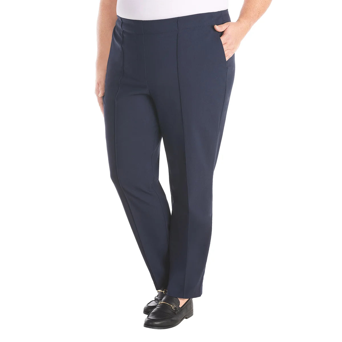 Hilary Radley Women's High Rise Tummy Control Pintuck Pull-On Slim Dress Pants