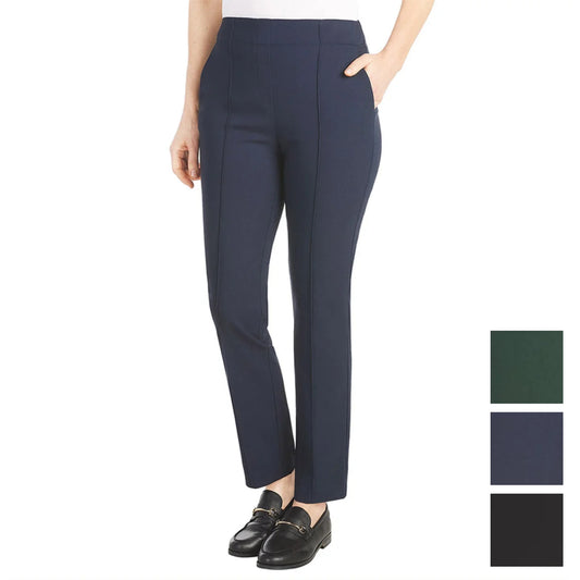 Hilary Radley Women's High Rise Tummy Control Pintuck Pull-On Slim Dress Pants