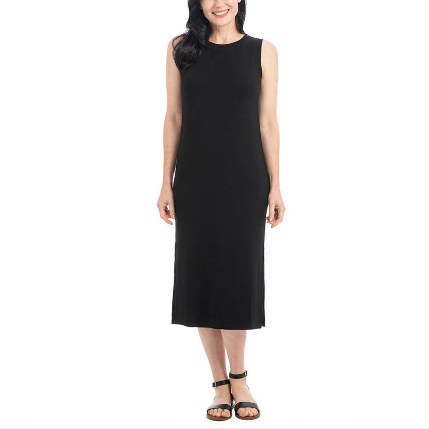 Hilary Radley Women's Soft Jersey Comfy Sleeveless Side Slit Midi Dress