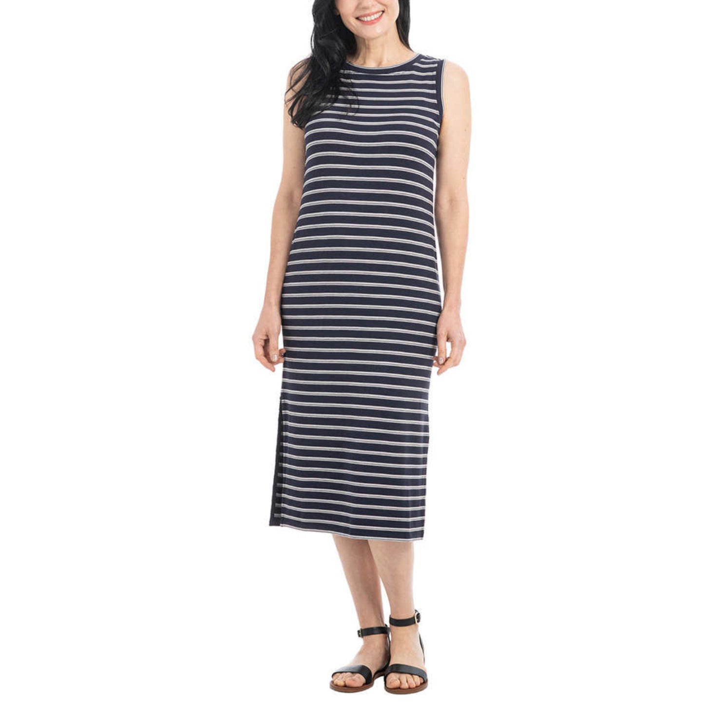 Hilary Radley Women's Soft Jersey Comfy Sleeveless Side Slit Midi Dress
