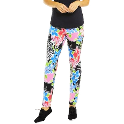 IBKUL Women's Amelia Floral Print High Rise Tummy-control UPF 50+ Ankle Pants