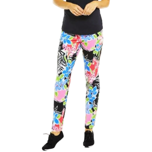 IBKUL Women's Amelia Floral Print High Rise Tummy-control UPF 50+ Ankle Pants
