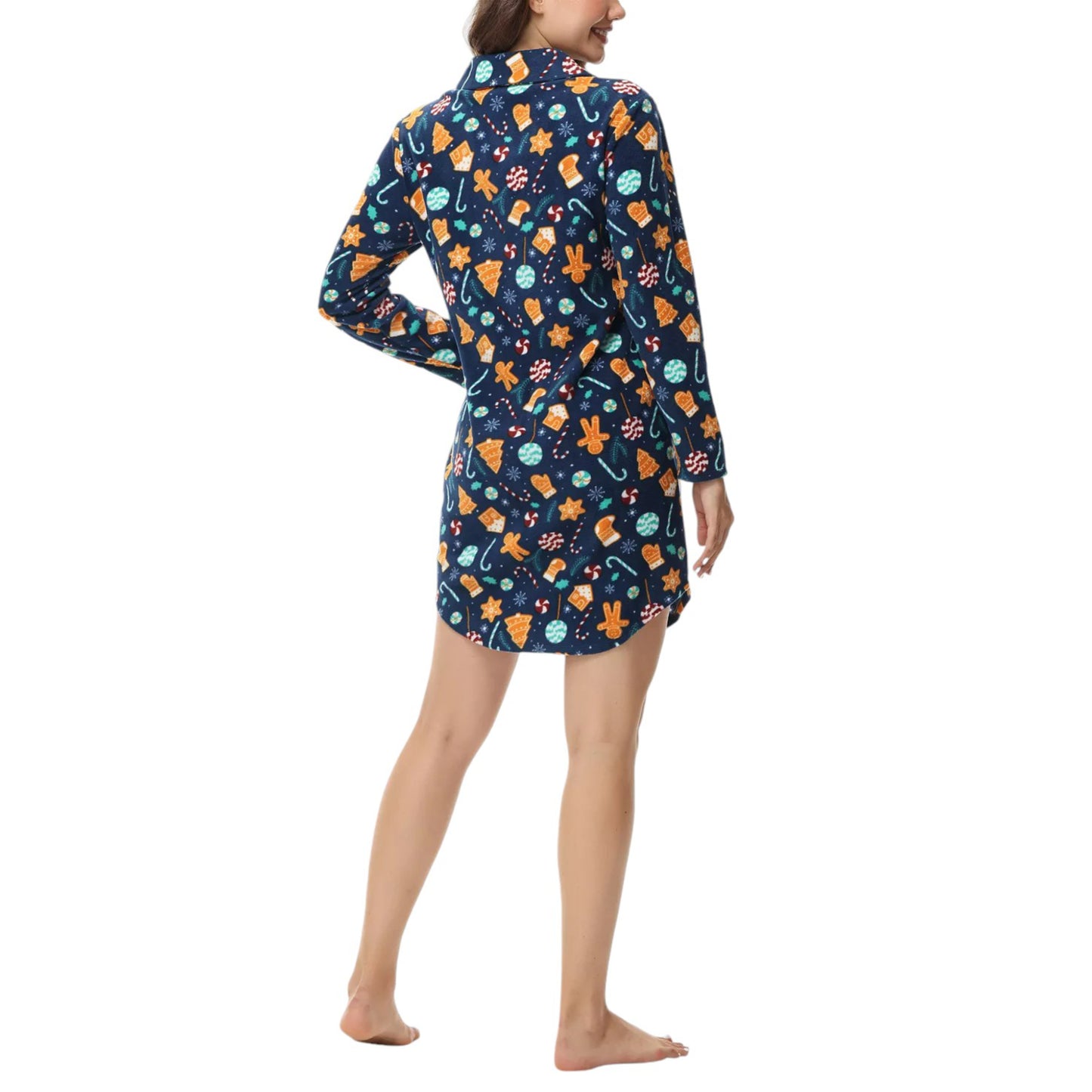 INK + IVY Women's Long Sleeve Printed Notch Collar Sleepshirt Nightgown