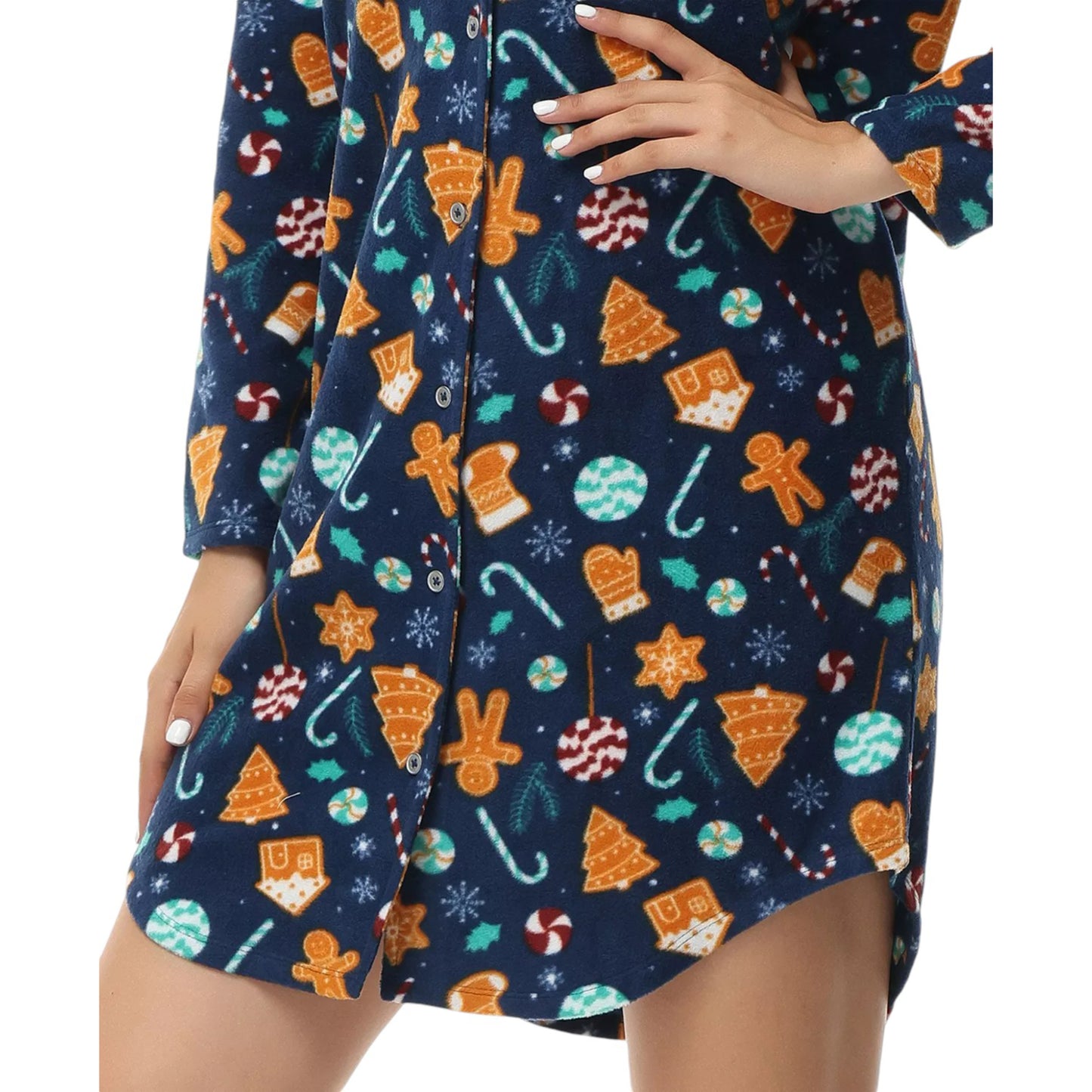 INK + IVY Women's Long Sleeve Printed Notch Collar Sleepshirt Nightgown