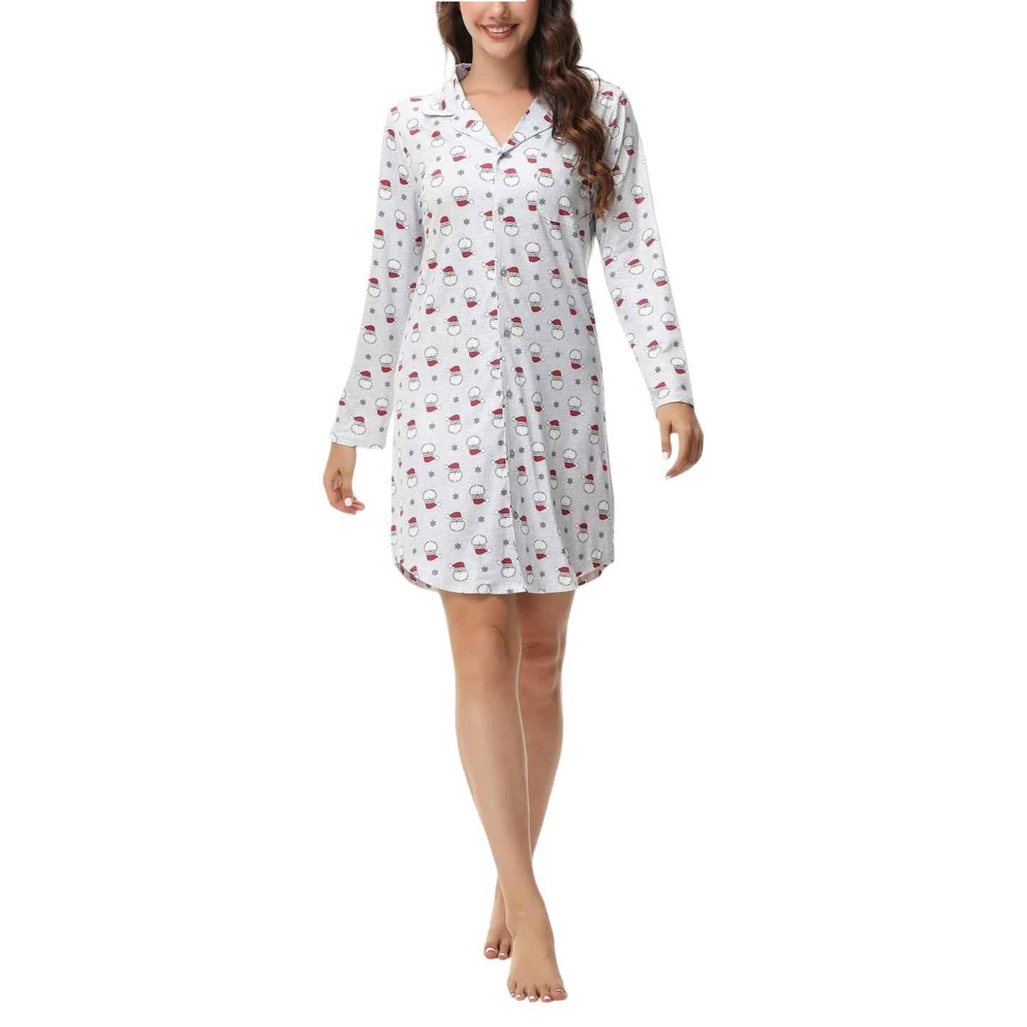 INK + IVY Women's Long Sleeve Christmas Print Notch Collar Sleepshirt Nightgown