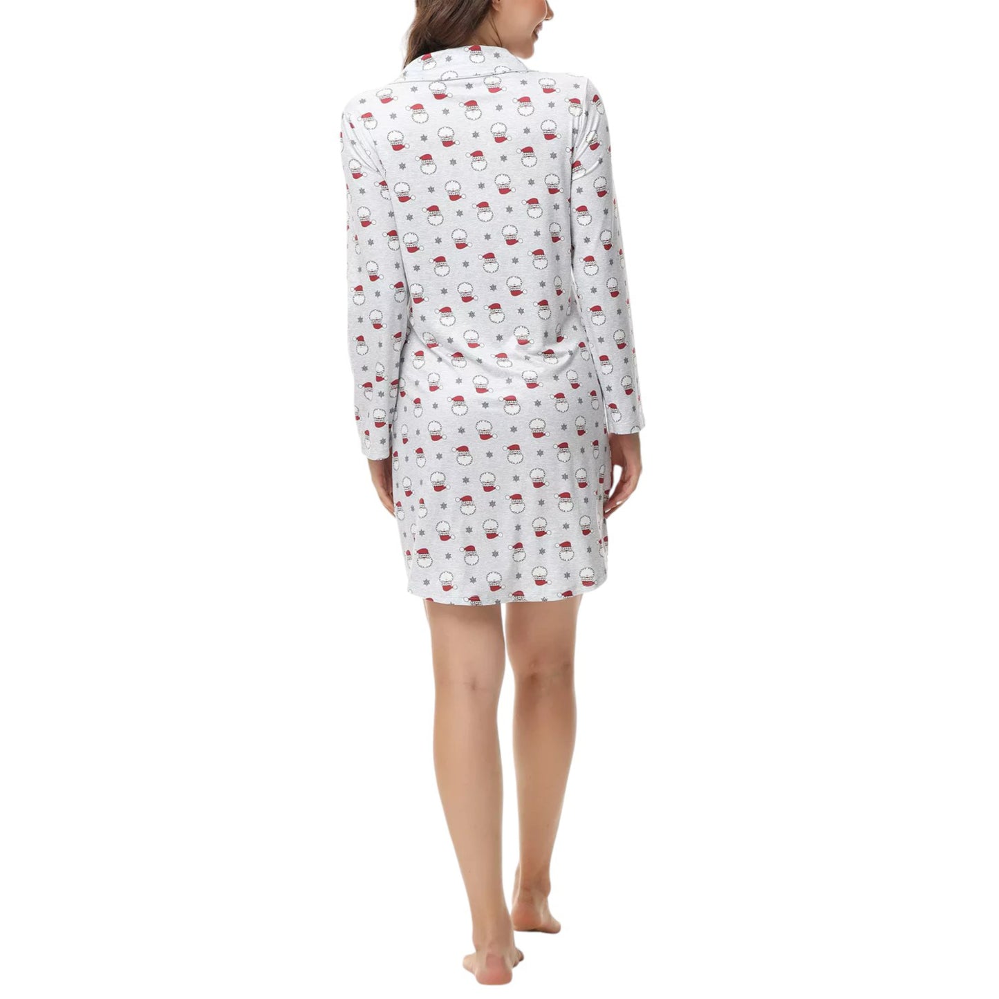 INK + IVY Women's Long Sleeve Christmas Print Notch Collar Sleepshirt Nightgown