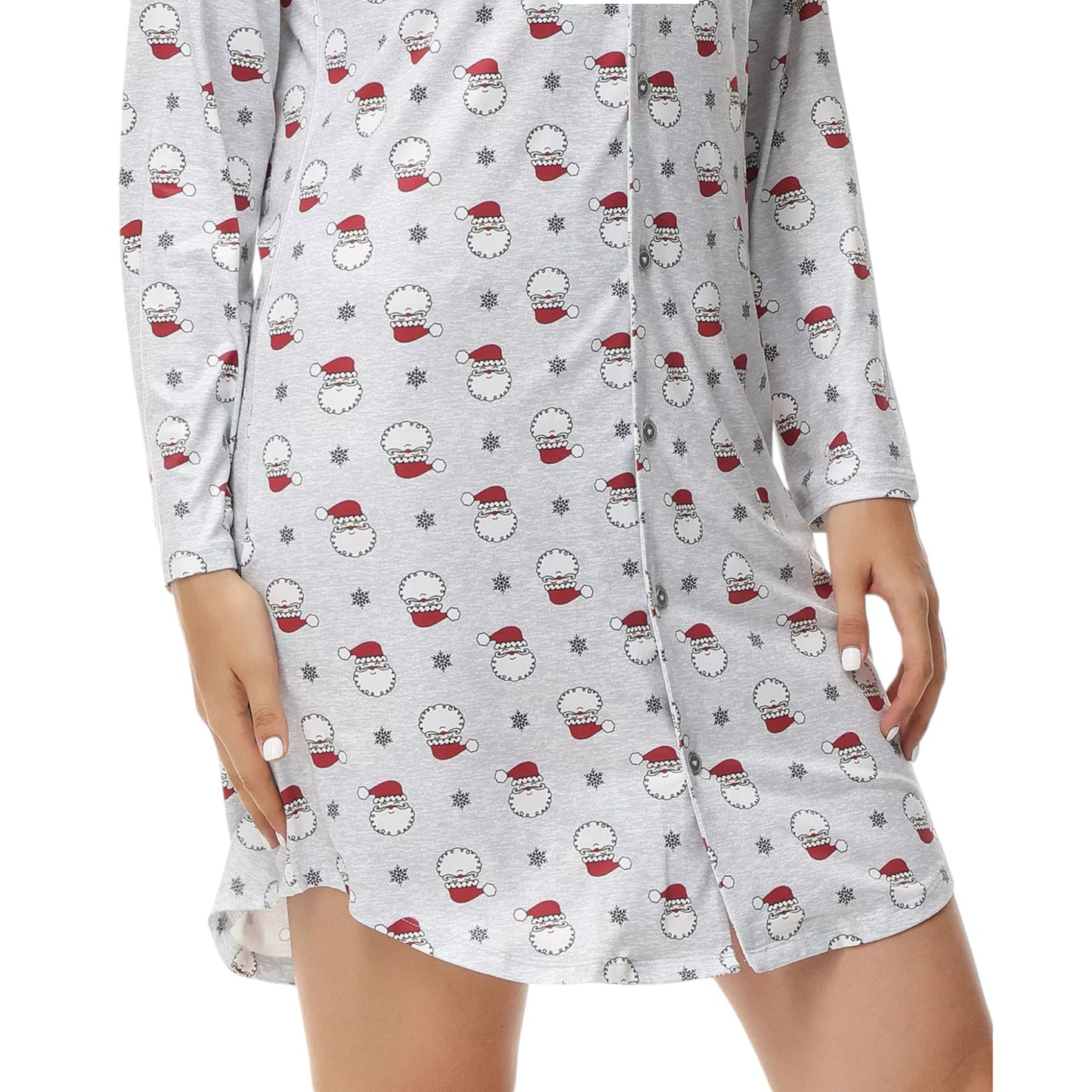 INK + IVY Women's Long Sleeve Christmas Print Notch Collar Sleepshirt Nightgown