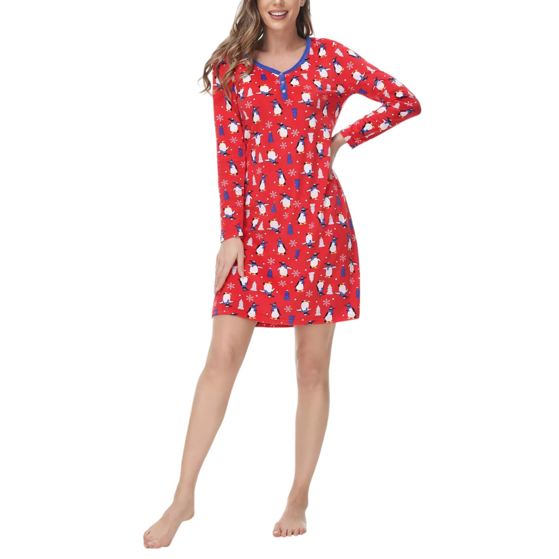 Ink + Ivy Women's Long Sleeve Christmas Print Notch Collar Sleepshirt Nightgown (Red, M) Ink + Ivy Women's Long Sleeve Christmas Print Notch Collar Sleepshirt Nightgown (Red, M)