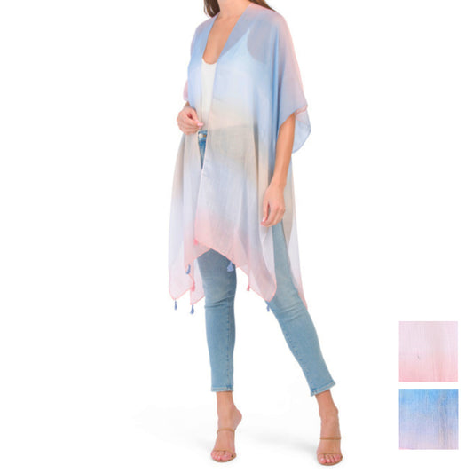 IVY LONDON Women's Watercolor Ombre Print Semi-Sheer Kimono Top Cover-Up