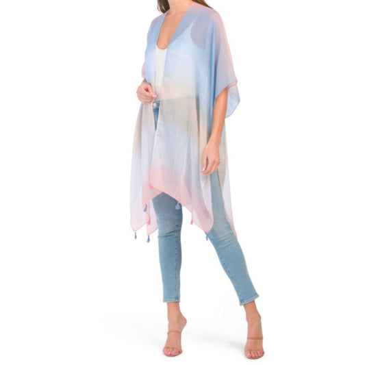 IVY LONDON Women's Watercolor Ombre Print Semi-Sheer Kimono Top Cover-Up