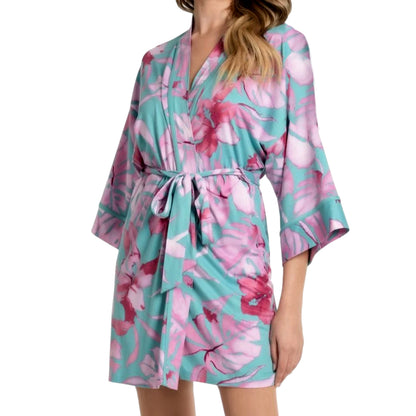 In Bloom Women's Floral Print Lightweight Waist Tie Robe
