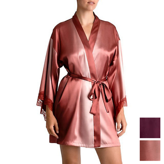 In Bloom Women's Nicole Luxe Satin Lace Trim Lightweight Waist Tie Robe