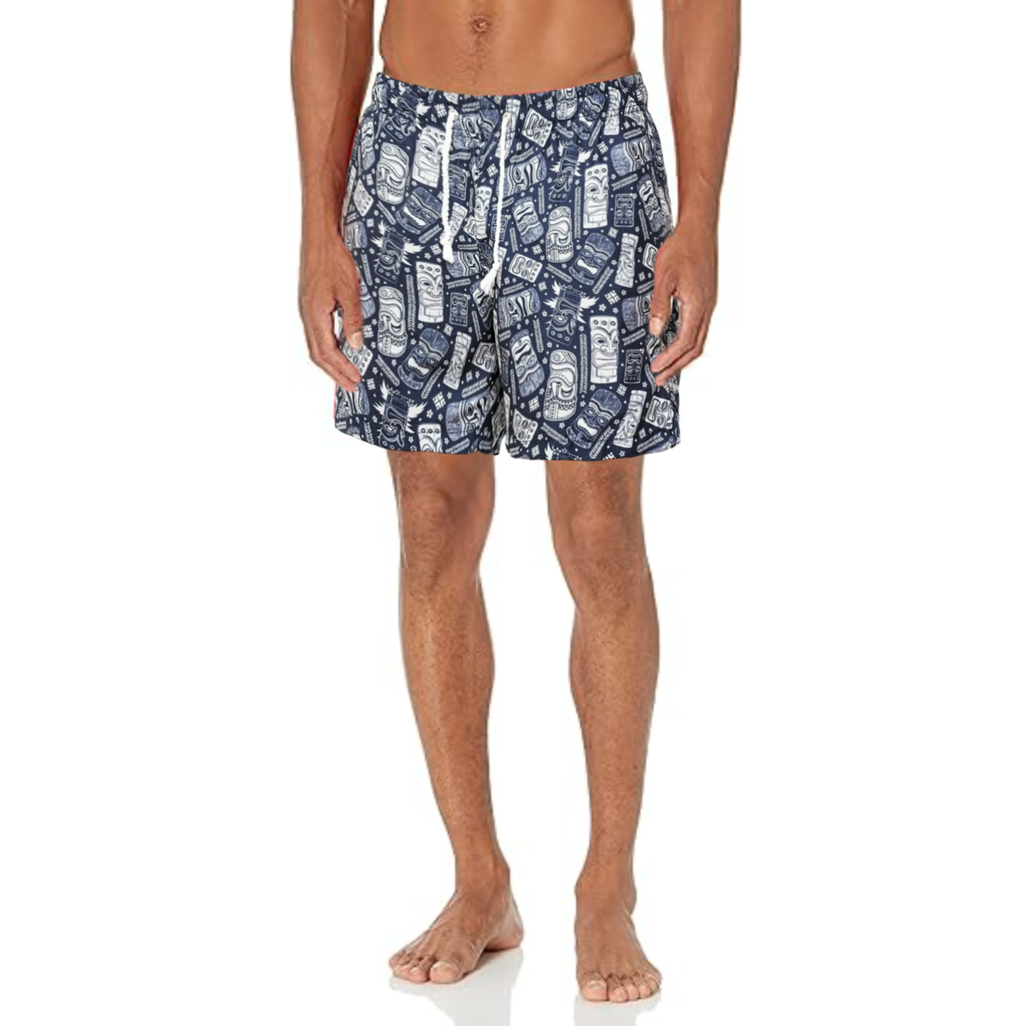 Ingear Men's Tiki Printed Quick Drying Built-In Brief Pockets Swim Shorts Trunks