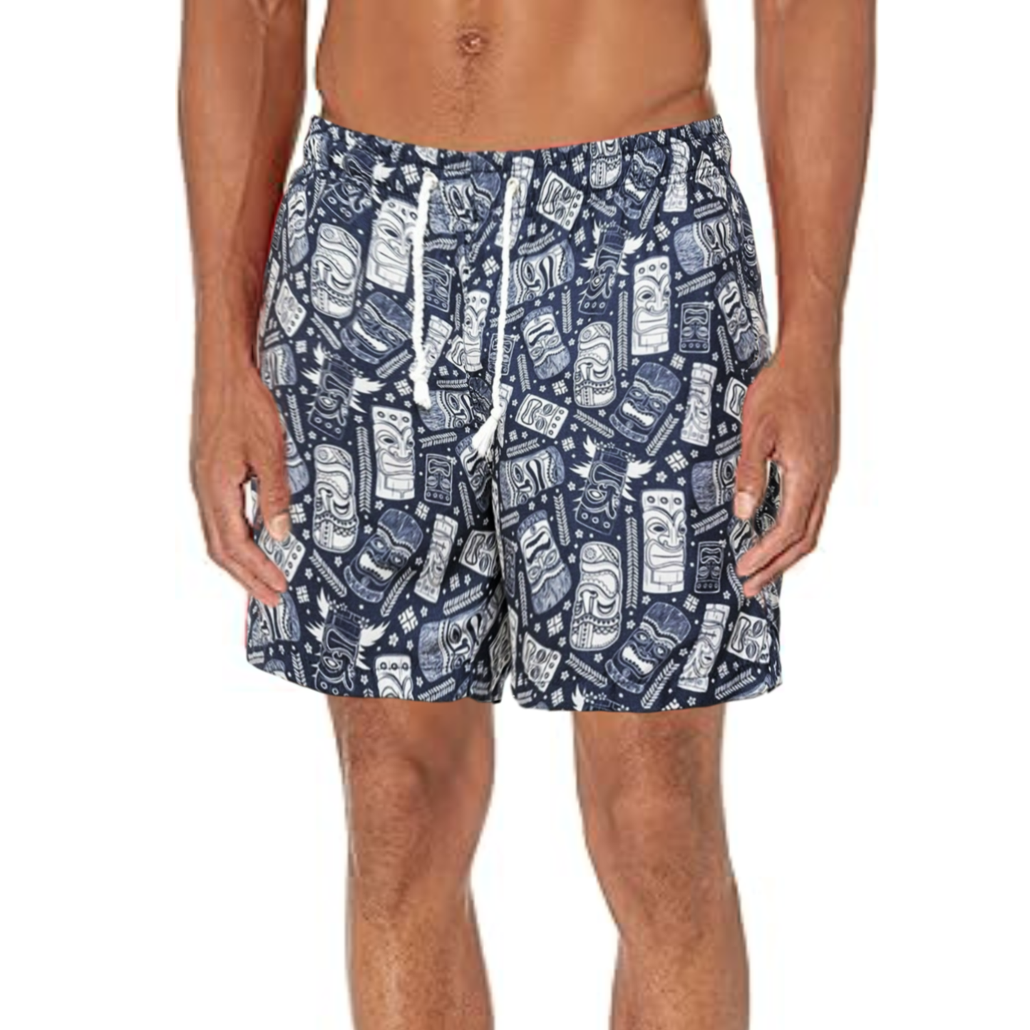 Ingear Men's Tiki Printed Quick Drying Built-In Brief Pockets Swim Shorts Trunks