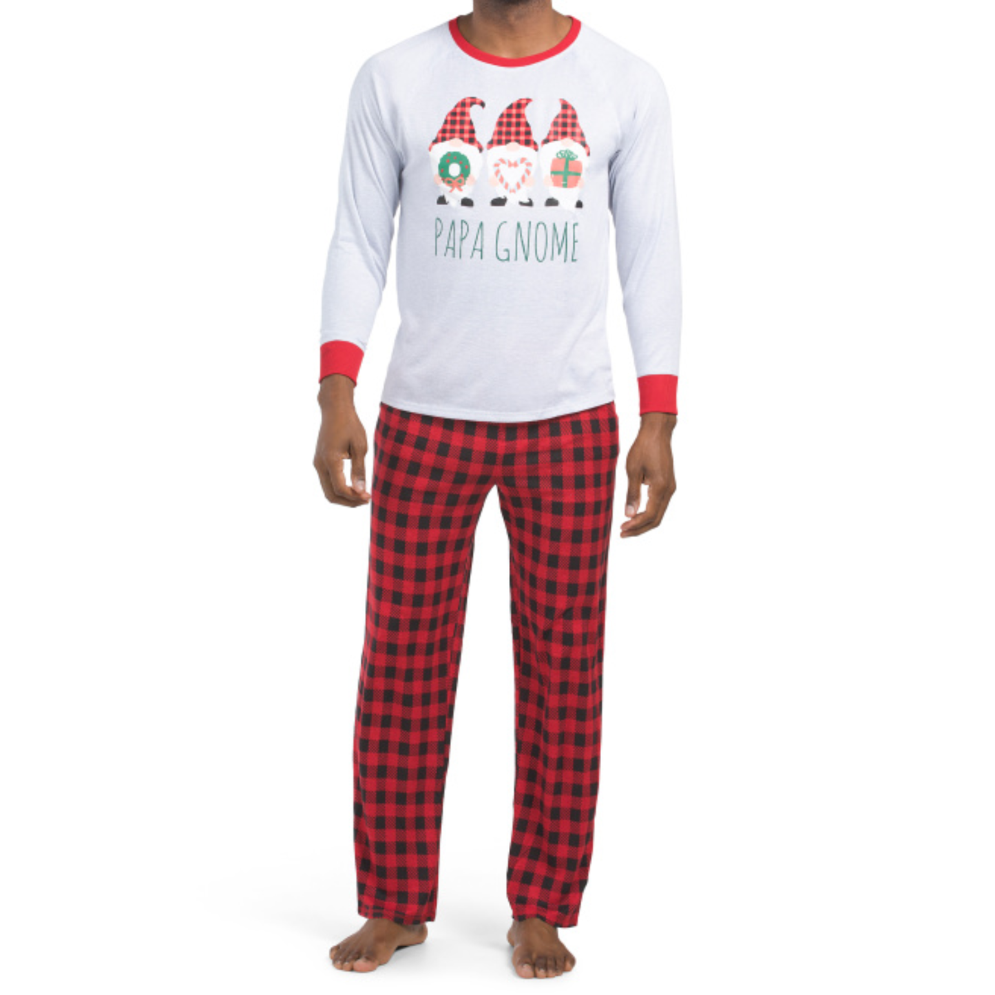 JACLYN INTIMATES Men's Christmas 2pc Papa Gnome Buffalo Check Pajama Set