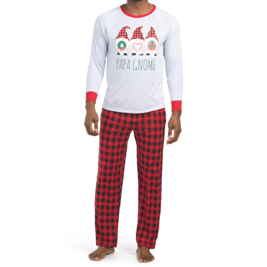 JACLYN INTIMATES Men's Christmas 2pc Papa Gnome Buffalo Check Pajama Set