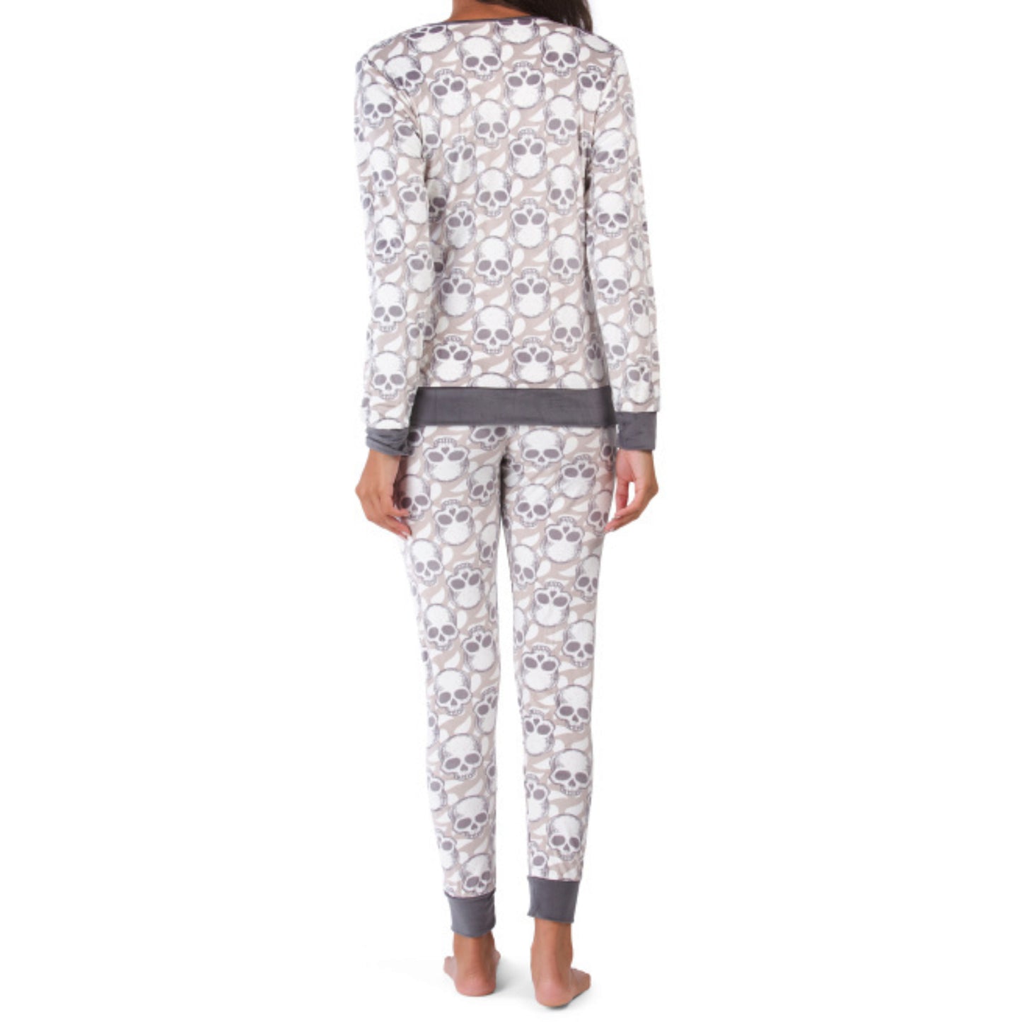 JOAN VASS Women's 2-Pc Super Soft PJ Velour Skull Print Lounge Pajama Set
