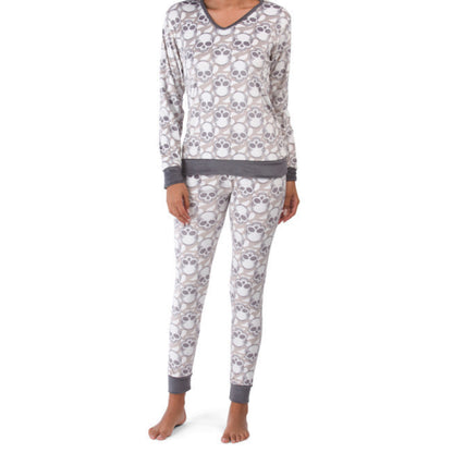 JOAN VASS Women's 2-Pc Super Soft PJ Velour Skull Print Lounge Pajama Set