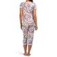 JOAN VASS Women's 2-Pc Super Soft Floral Print Lace Trim Pj Tee & Capri Pajama Set