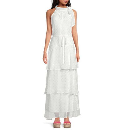 JULIA JORDAN Women's Tie Neck Sleeveless Tiered Maxi Dress