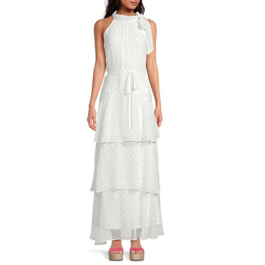 JULIA JORDAN Women's Tie Neck Sleeveless Tiered Maxi Dress