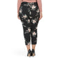 J&L WHITE Women's Plus High Rise Floral Print Techno Crepe Tie Belt Pull On Pants