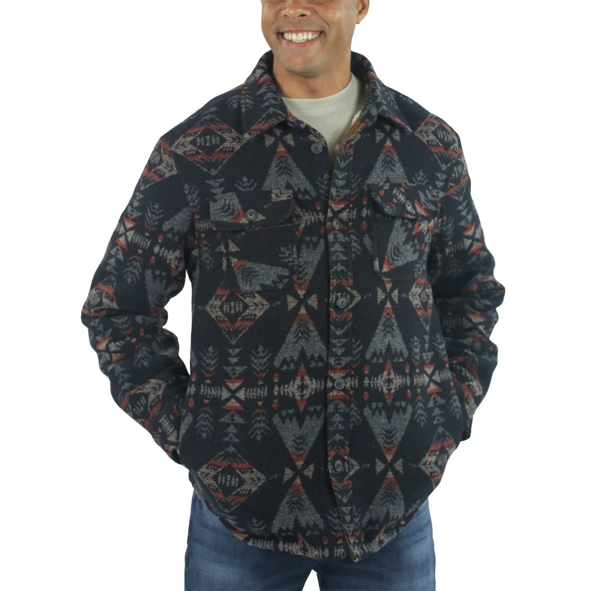 Jachs Men's Aztec Sherpa Lined Wool Blend Button Closure Shirt Jacket