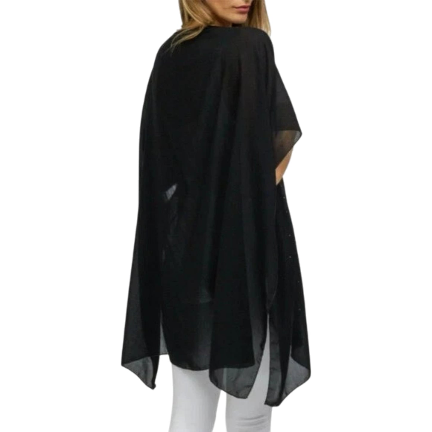 Jessica McClintock Women's Sparkly Rhinestones Galaxy Kimono Poncho Sheer Top