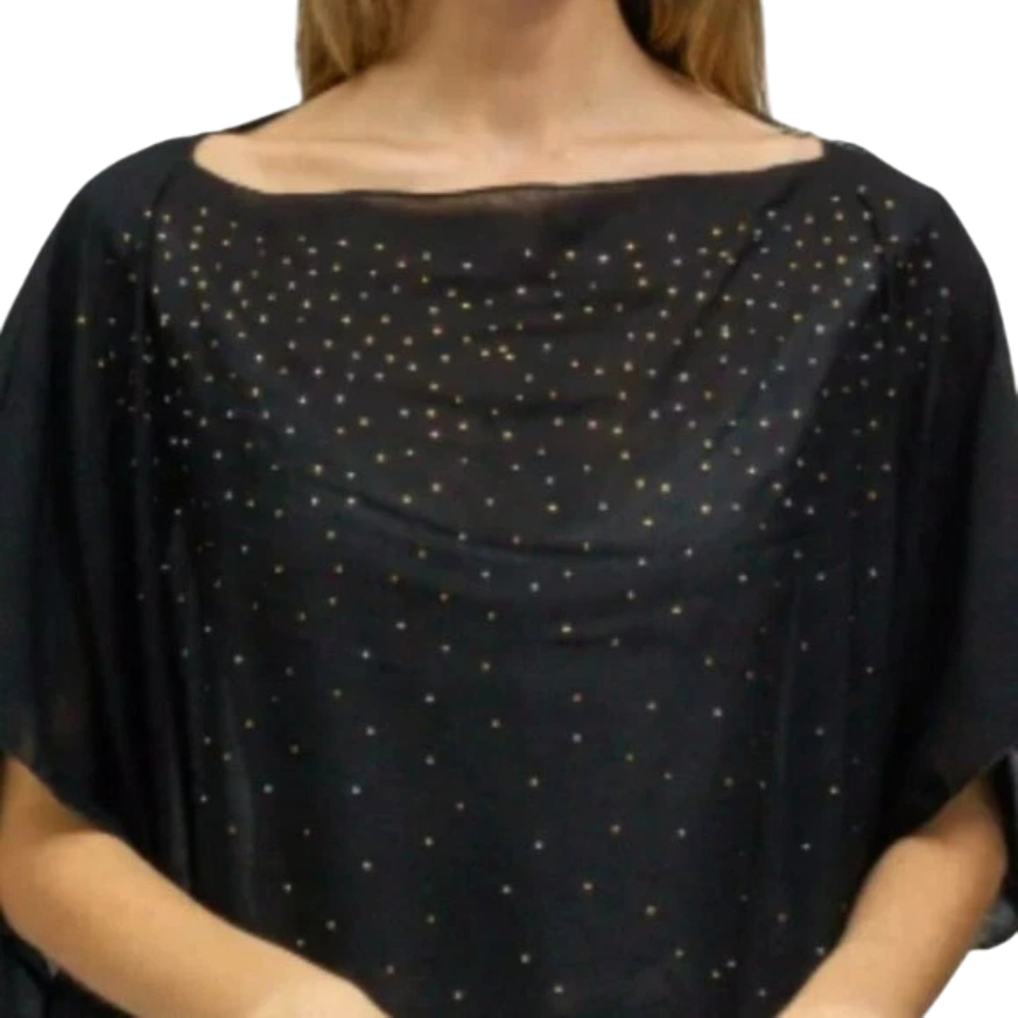 Jessica McClintock Women's Sparkly Rhinestones Galaxy Kimono Poncho Sheer Top