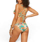 Jessica Simpson Women's Tropical Floral Print Hipster Swim Crop Cami and Bottom Collection