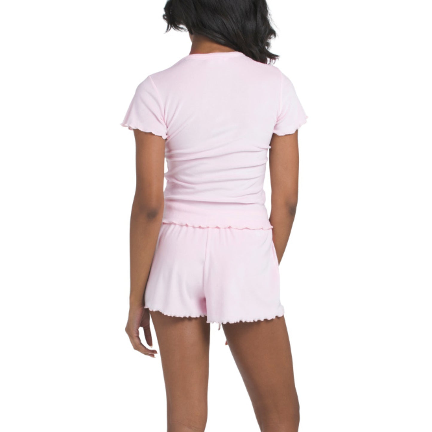 Juicy Couture Women's 2-Pc Rhinestone Fitted Lettuce Edge Tee And Shorts Pajama Set
