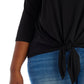 Karen Kane Women's Plus Tie Front 3/4 Dolman Sleeve Boatneck Blouse Top