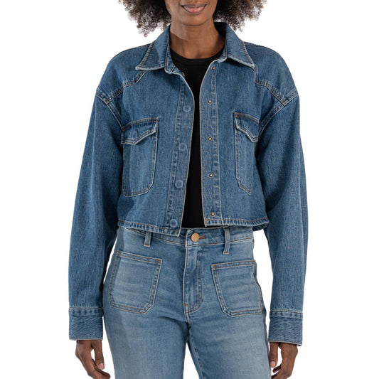 KUT from the Kloth Women's Billie Western Collared Denim Cropped Jacket