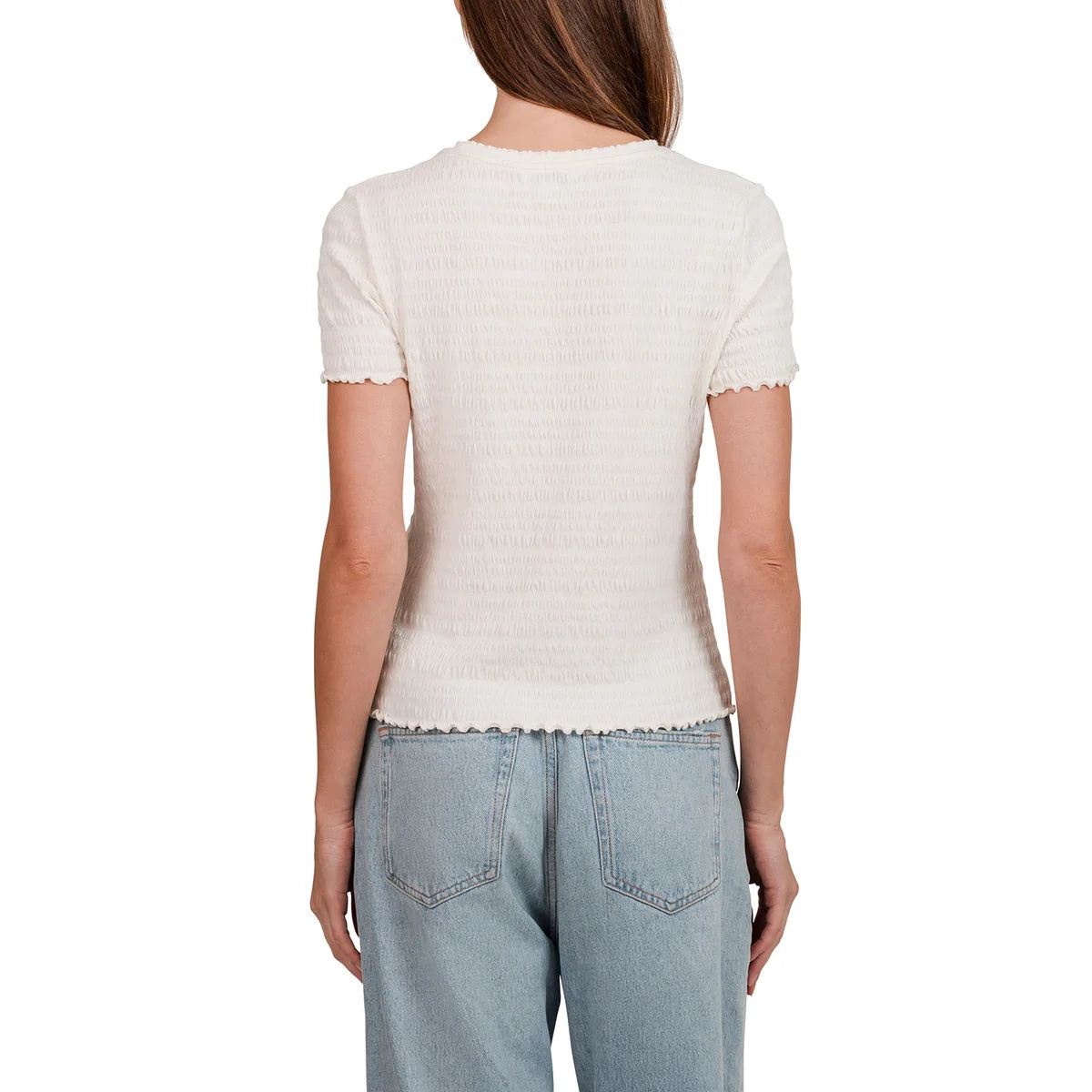 Kersh Women's Frilled Edges Textured Cotton Blend Tee Top