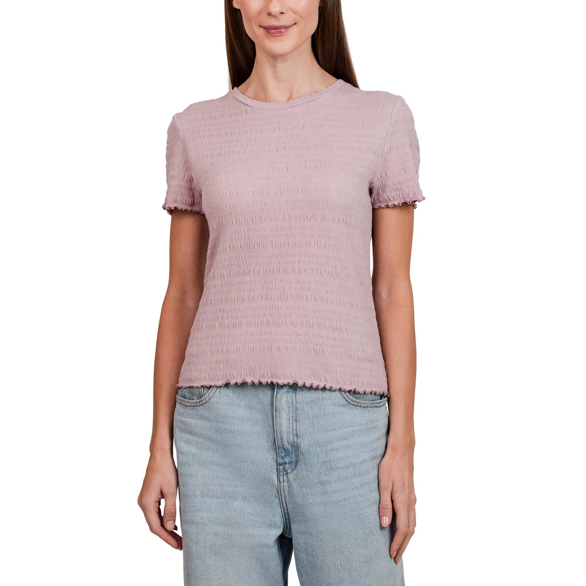 Kersh Women's Frilled Edges Textured Cotton Blend Tee Top