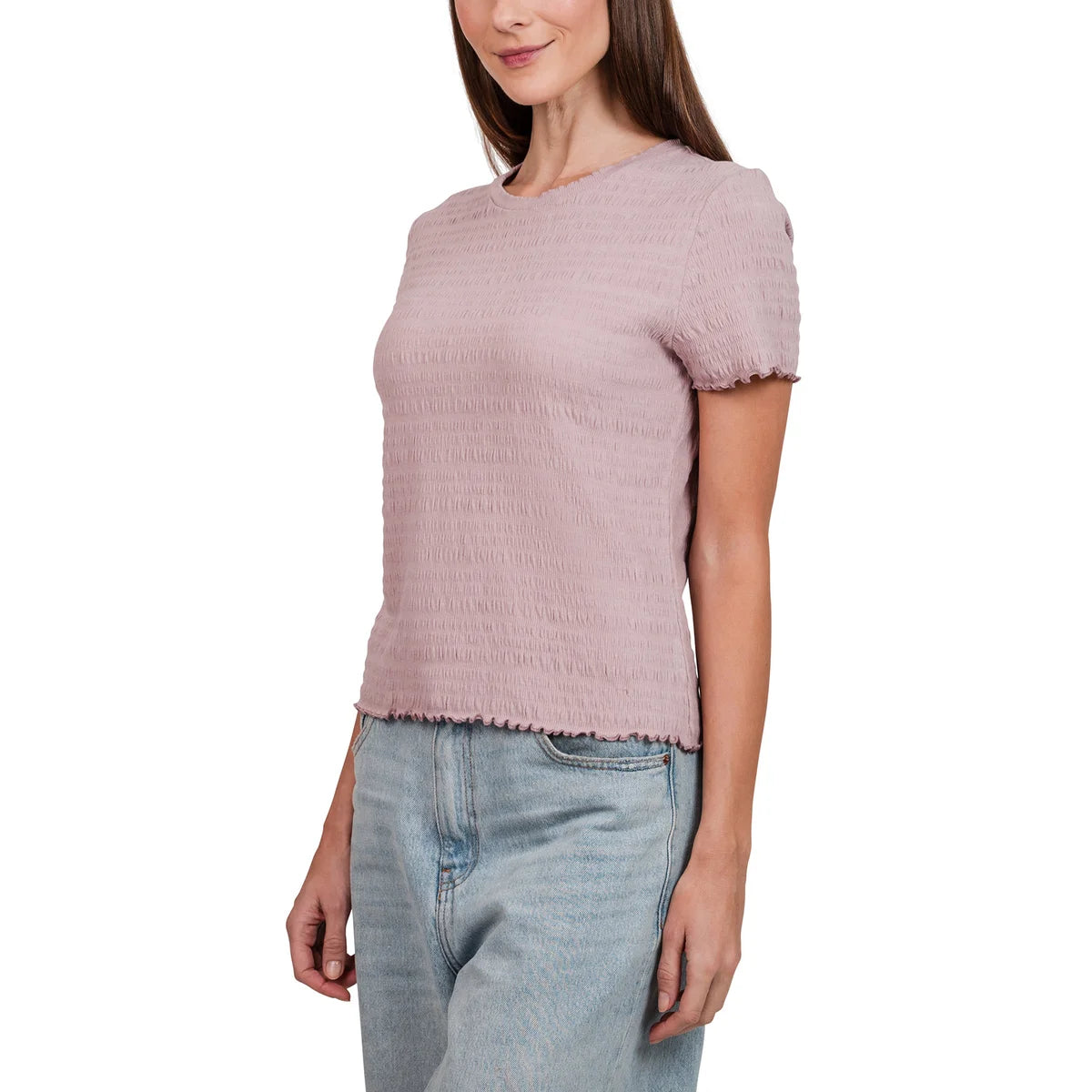 Kersh Women's Frilled Edges Textured Cotton Blend Tee Top