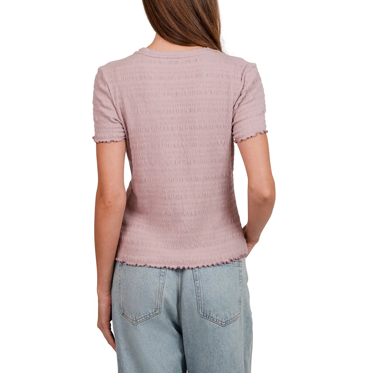 Kersh Women's Frilled Edges Textured Cotton Blend Tee Top